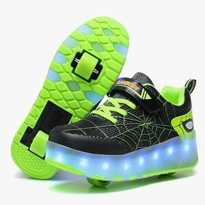 Kids LED Light-Up Sneakers - Black and Green